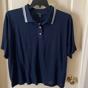 NWT J Crew polo shirt. Slightly cropped lightweight pique. True navy and white.